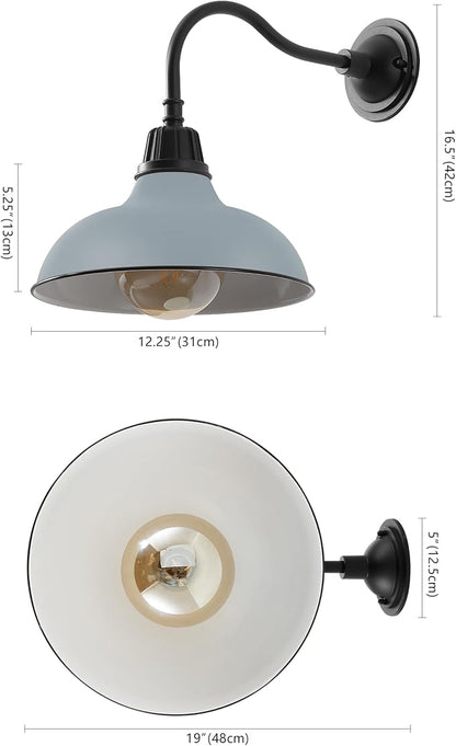 JONATHAN Y 12.25" Matte Silver Blue/Black Farmhouse Industrial Outdoor Sconce, LED Gooseneck Wall Light for Porch, Metal Bowl Shade, Dimmable Vintage Exterior Fixture, LED Bulb Included (JYL7613N)