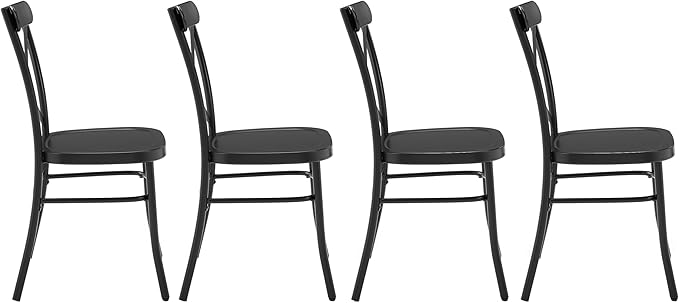 Crosley Furniture Camille French Industrial Metal X Back Café Dining Chairs Set of 4, Kitchen Chair, Matte Black