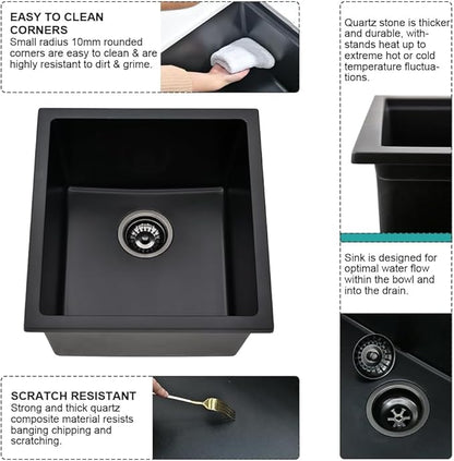 Black Bar Sink Undermount-iAnomla 12x15 Small Kitchen Sink Black Quartz Composite Wet Bar Prep Sinks Deep Single Bowl Outdoor Rv Kitchen Sinks with Bottom Grid