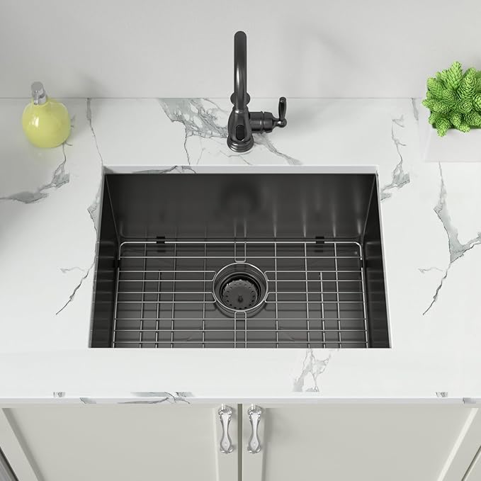Sarlai 12“ Deep Laundry Sink Undermount - 24 Inch Black Undermount Kitchen Sink Utility Laundry Sinks Stainless Steel Single Bowl Under Counter Handmade Laundry Utility Room Basin