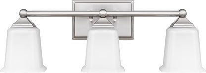 Tawson Nox Vintage 3-Light Vanity Light Modern Wall Sconce Lighting Brushed Nickel with White Glass Shade for Bathroom, Hallway, Entryway, Kitchen, Mirror, Laundry Room
