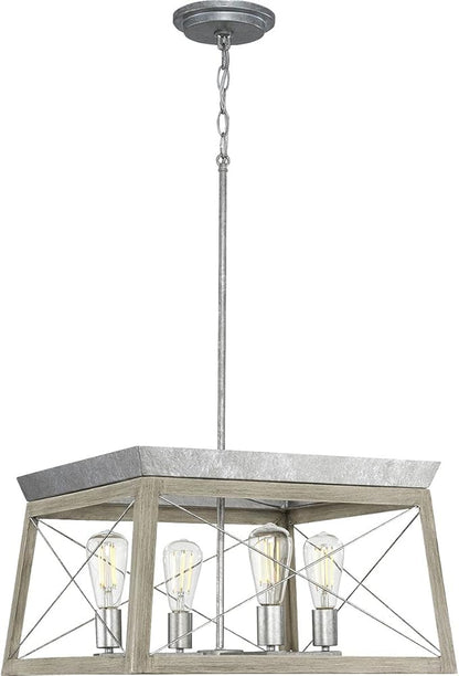 Progress Lighting 4 Light Chandelier, Rustic Farmhouse Style Modern Hanging Light Fixture for Kitchen and Dining Room, Briarwood Collection, Galvanized