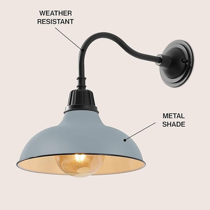 JONATHAN Y 12.25" Matte Silver Blue/Black Farmhouse Industrial Outdoor Sconce, LED Gooseneck Wall Light for Porch, Metal Bowl Shade, Dimmable Vintage Exterior Fixture, LED Bulb Included (JYL7613N)