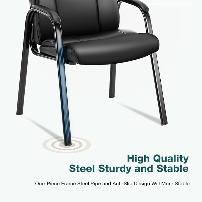 OLIXIS Waiting Room Chair, Leather Office Desk Reception Guest Stationary Side Chairs with Padded Arms for Home Conference Lobby Area Meeting Church Medical Clinic Elderly Student