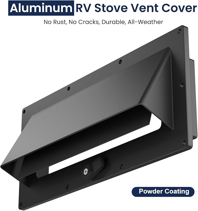Safoner RV Accessories Exterior- Metal Exhaust Vent Cover with Adjustable Depth, Includes Butyl Tape, Aluminum Stove Hood Replacement for Motorhomes, and Campers- Black