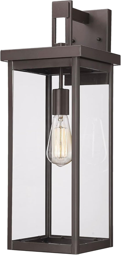ML Lighting | Barkeley Collection | 42602-PBZ | 22" Modern One Bulb Outdoor Steel Medium Wall Sconce | Anti-Rust Powder Coat Bronze with Clear Glass Shade | Exterior Ambient Light for Safety