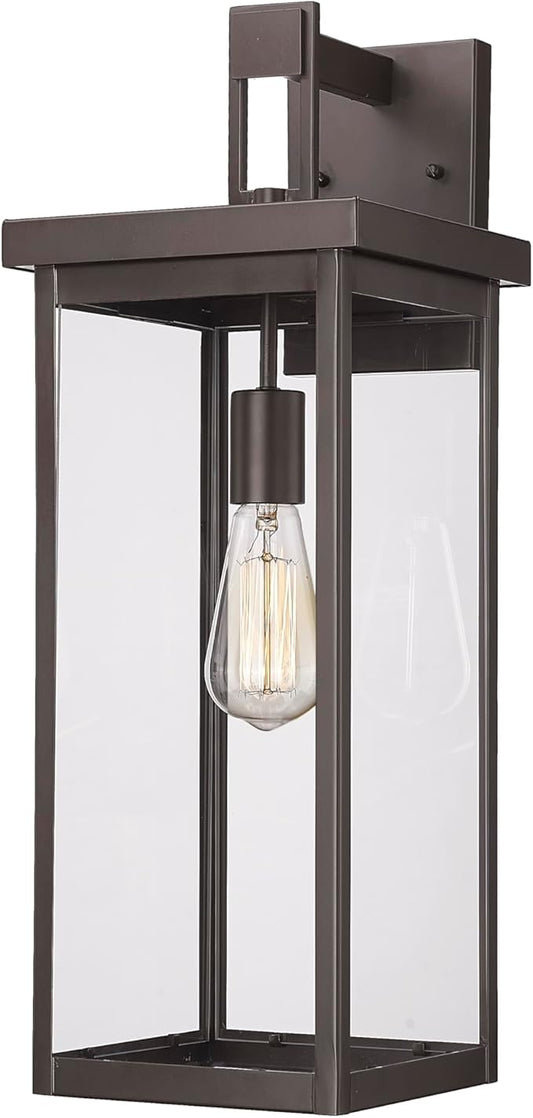 ML Lighting | Barkeley Collection | 42602-PBZ | 22" Modern One Bulb Outdoor Steel Medium Wall Sconce | Anti-Rust Powder Coat Bronze with Clear Glass Shade | Exterior Ambient Light for Safety