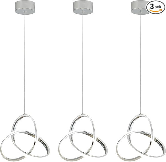 MAYNA Modern Kitchen Island Lights, 4000K LED Pendant Light Fixture, 18W Adjustable Height Modern Led Chandelier for Sink Bedroom Kitchen Island Cafe, 3 Pack (Chrome)