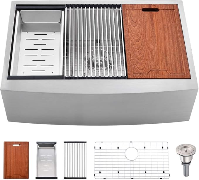 30 Inch Stainless Steel Farmhouse Sink Workstation-Bokaiya 30x20 Apron Front Farm Sink Stainless Steel Workstation 16 Gauge Single Bowl Farmhouse Kitchen Sinks with Cutting Board