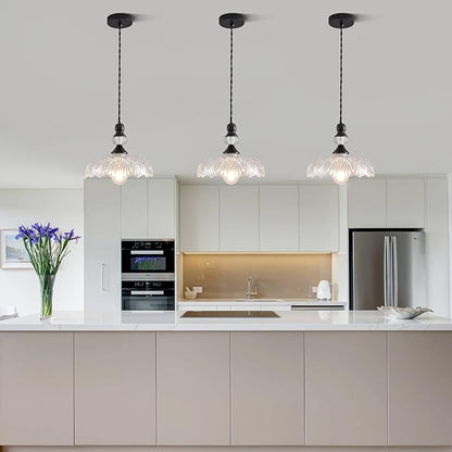Vintage Glass Pendant Lights Fixture Modern Black Chandelier Adjustable Hanging Light Farmhouse Kitchen Island Lighting for Bedroom Dining Room Living Room Hotel