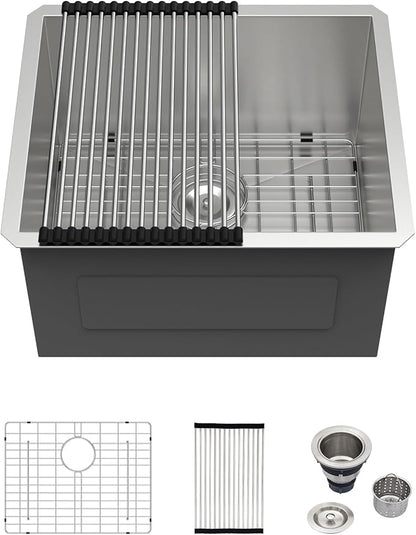 Logmey 21x18 Undermount Laundry Sink 21 Inch Laundry Room 12" Deep Sinks Handmade 16 Gauge Heavy Duty Stainless Steel Large Capacity Utility Washing Tub for Home & Commercial Use