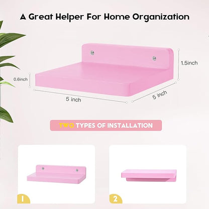 Small Floating Shelf,5 Inch Mini Shelves,Set of 3 Small Wall Shelf for Bedroom Living Room Bathroom Kitchen Office, Room Decor (Pink)