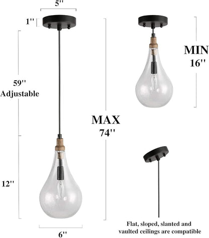 KSANA Farmhouse Wood and Glass Pendant Lighting for Kitchen Island Bedroom, Dining Room, Entryway, Sink, Breakfast Nook