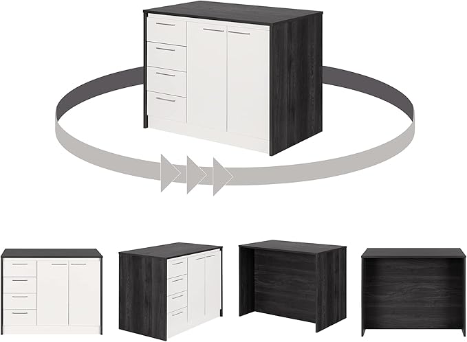 South Shore Kitchen Island, Gray Oak and White