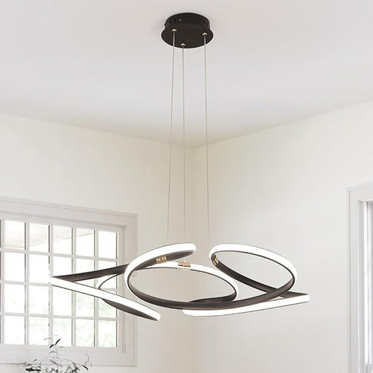 28 inch Modern Chandelier for Dining Room, Kitchen Chandelier & Entryway, Dimmable LED Pendant Light with Adjustable Height, 37W for Hallway, Living Room, Bedroom (Black L)