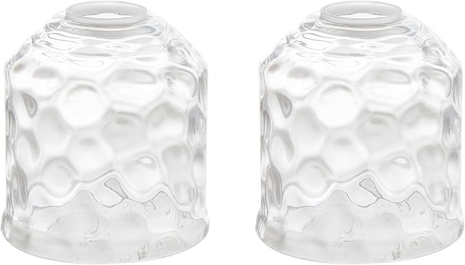 Kira Home 5" Set of 2 Petit Clear Hammered Glass Bell Shades, Small Water Glass Replacement Shades, 5.25" x 4.75", 1-5/8" Fitter Opening for Threaded Medium Base Socket