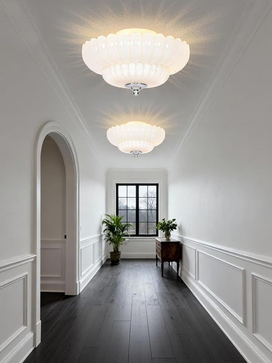 Semi Flush Mount Ceiling Light, Pearl white Glass Ceiling Light Fixture, 3-Bulb Modern Close to Ceiling Light, Vintage Glass Ceiling Lights for Bedroom Kitchen Living Room, Bulb Not Included