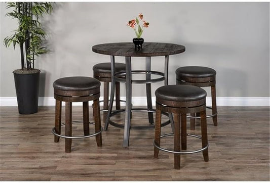 Pemberly Row Mid-Century Wood Counter Height Table, 36" H x 36" W x 36" D, Mahogany Solids and Veneers, Tobacco Leaf Finish, Powder Coated Metal Base, Sturdy Dining Table for Small Spaces