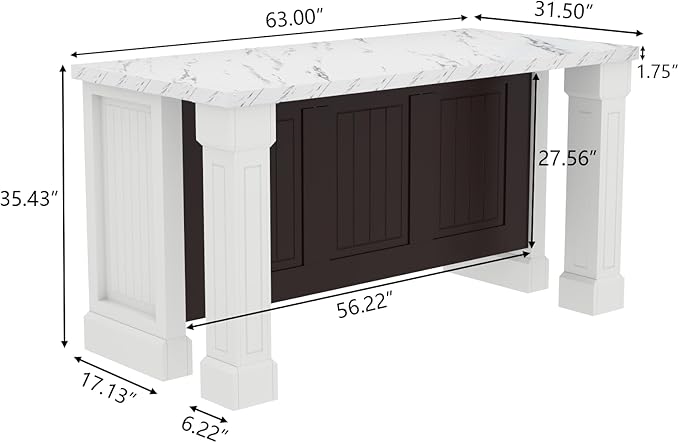 Gyfimoie 63" Large Imitation Marble Dining Table with Roman Column,36" H Island Table with Charging Station,Mordern Kitchen Island,Home Bar Unit for Home Kitchen, Living Room, Balcony, Basement