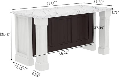 Gyfimoie 63" Large Imitation Marble Dining Table with Roman Column,36" H Island Table with Charging Station,Mordern Kitchen Island,Home Bar Unit for Home Kitchen, Living Room, Balcony, Basement