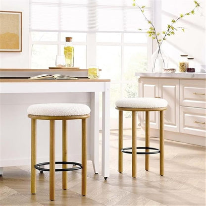 Modway Fable 26 Inch Backless Counter Stools Set of 2 in Oak Ivory - Kitchen Stools Counter Height - 2Pcs Upholstered Padded Boucle Seat for Kitchen Counter or Island with Wood Legs and Footrest