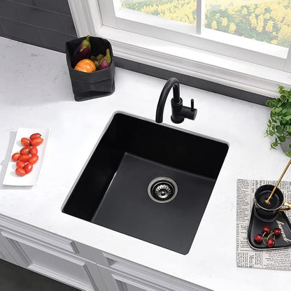 21 Inch Black Undermount Bar Sink-VASOYO 21x19 Undermount Wet Bar Sink Black Granite Composite Single Bowl Quartz Outdoor Rv Kitchen Sinks Small Prep Sinks with Bottom Grid