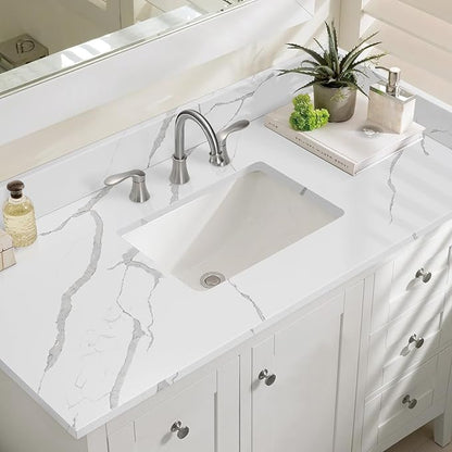 48 in.W x 22 in.D Quartz Calacatta River Vanity Top,with Undermount Single Middle Sink Vanity Top,with Two Sidesplash & One Backsplash,8 Inch Faucet Hole Spread Bathroom Vanity Sink Countertop