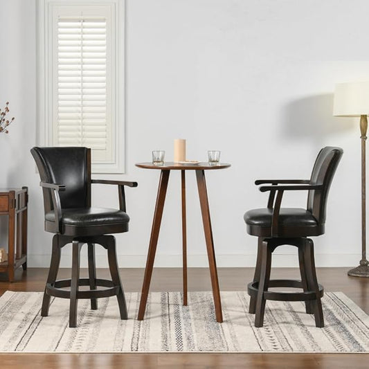 Swivel Counter Height Bar Stool with High Back and Armrests for Kitchen Islands and Home Bars