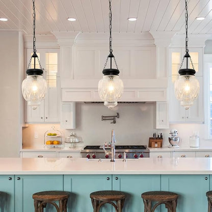 Vintage Pendant Lights Kitchen Island, Black Kitchen Pendant Lighting Over Island, Bathroom Pendant Light With 7.9in Glass Shade, Farmhouse Sink Light For Closet Pantry Entryway, Height Adjustable