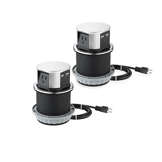 Link2Home 2 Pack Pop Up Outlet 10W Fast Induction Charger with Type-C USB, 3 Power Outlets 15A, 2 USB Ports 3.0A, Splash Resistant, Matt Black Finish, for Kitchen Counter Island, Office Table
