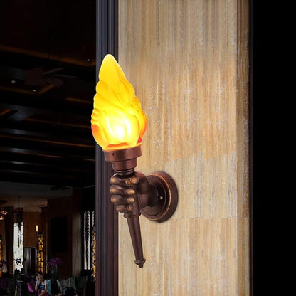 Retro Outdoor Waterproof Wall Lights Fixture Holding Torch Wall Lamp Right Torchbearer Hand Light Glass Lampshade E27 LED Bulb 7W Industrial Style,Bronze,3000K(1Pcs)