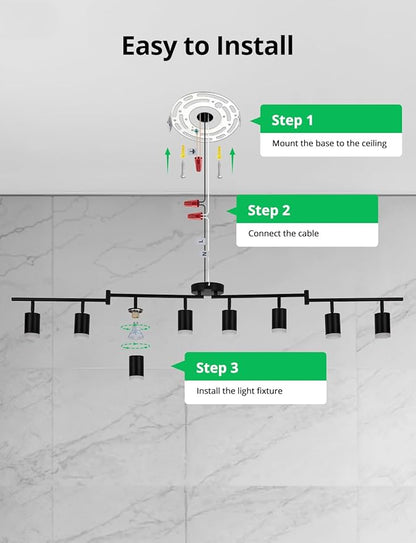 Bojim 8-Light Ceiling Track Lighting Fixtures for Kitchen, Black Modern Led Track Light for Living Room & Closet, 4.6 ft Long Flexible Adjustable Arms, GU10, Bulbs Not Included
