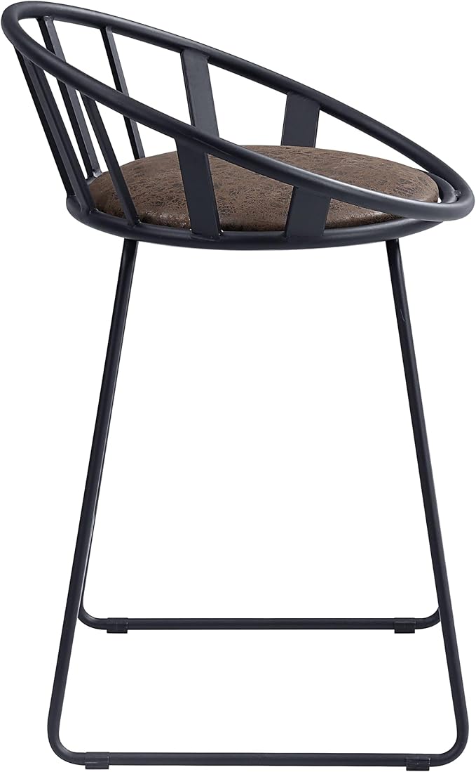Brown & Black Counter Height Chairs for Kitchen Island, Two-Pack, Metal Sled Base & Faux Leather Upholstered Seats