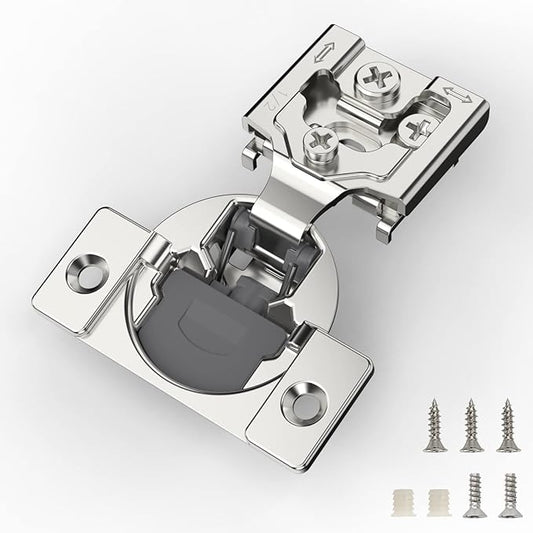 Furniware 2 Pieces Soft Closing Cabinet Hinges, 1/2" Overlay Cabinet Hardware Hinges Nickel Plated- 105 Degree