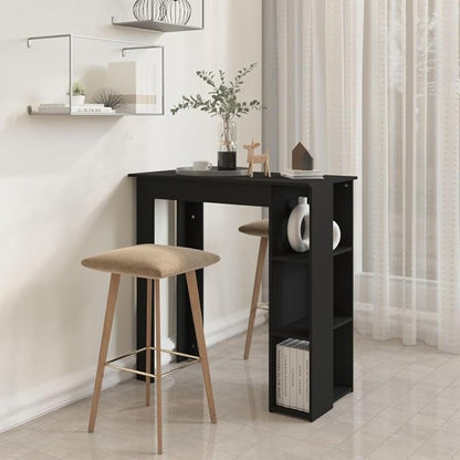 Modern Bar Table with Storage Shelves, 40.7 Inch Height, Matte Black Rectangular Design for Dining Kitchen Living Room