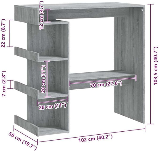 Wall-Mounted Bar Table with Storage Racks, 39.4 x 19.7 inch Modern Engineered Wood Pub Table for Small Kitchen, Dining Room or Apartment, Grey Sonoma