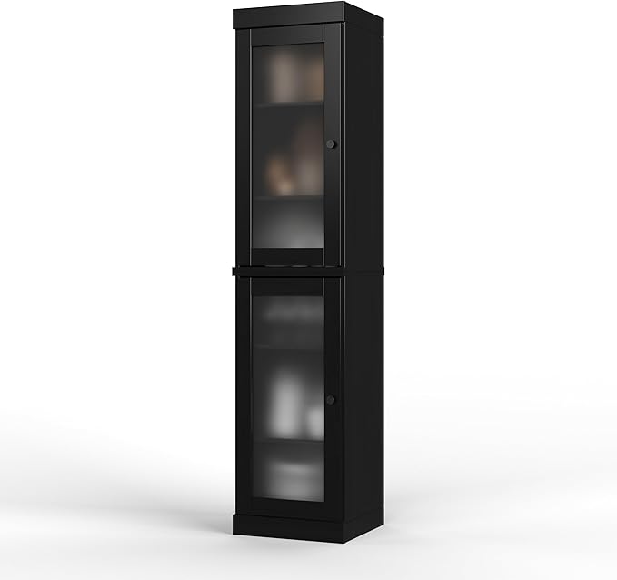 Palace Imports Solid Wood Kitchen Pantry Cabinet w/Frosted Glass Doors - Narrow Storage Cabinet - 16.5" Wide x 71.5" Tall - Black, Adjustable Shelves, 100% Eco-Friendly Wood, Modular Cabinets
