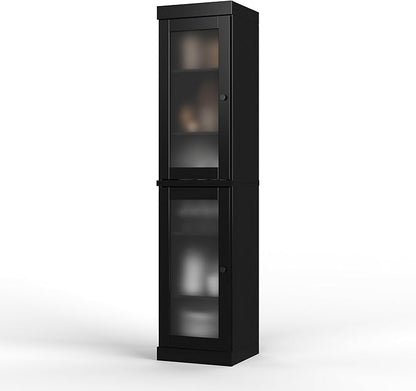 Palace Imports Solid Wood Kitchen Pantry Cabinet w/Frosted Glass Doors - Narrow Storage Cabinet - 16.5" Wide x 71.5" Tall - Black, Adjustable Shelves, 100% Eco-Friendly Wood, Modular Cabinets