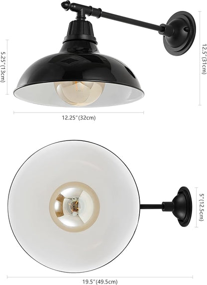 JONATHAN Y 12.25" Black 1-Light Industrial Farmhouse Outdoor Sconce, Iron Wall Light with LED Bulb, Metal Bowl Shade, Vintage Porch Lamp for Entryway Patio Kitchen (JYL7615B)