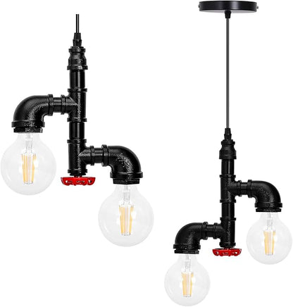 Kawell Vintage Pendant Light Fixtures Industrial Retro Ceiling Chandelier Creative Water Pipe Hanging Light Fixtures Art Deco Iron E26 60W Max for Bedroom Cafe Bar Restaurant Kitchen, Black Color