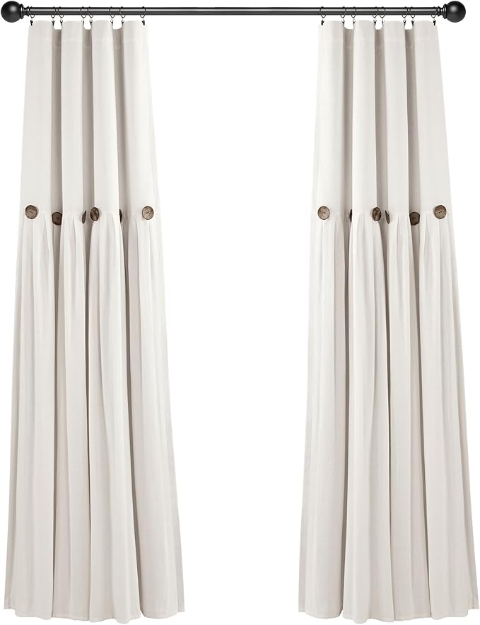 Lush Decor Linen Button Window Curtain Panel, Single, 40" W x 84" L, Off-white - Country Curtains - Rustic Decor - Color Block Modern Farmhouse Curtains For Living Room, Bedroom & Dining Room