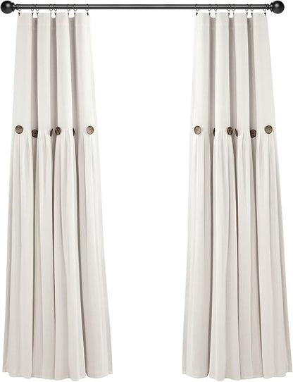 Lush Decor Linen Button Window Curtain Panel, Single, 40" W x 84" L, Off-white - Country Curtains - Rustic Decor - Color Block Modern Farmhouse Curtains For Living Room, Bedroom & Dining Room