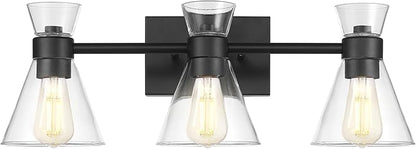 Globe Electric 63000055 3-Light Vanity Light, Matte Black, Clear Glass Shades, Bathroom Lights Over Mirror, Lights for Bathroom, Powder Room Lighting, Makeup Mirror Lights, Home Décor, Bathroom Décor