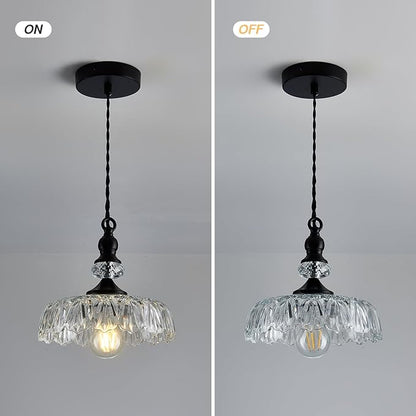 CVKASH Vintage Glass Pendant Light Fixture Black Modern Adjustable Chandelier Hanging Light for Farmhouse Dining Room Kitchen Bedroom Hallway Island