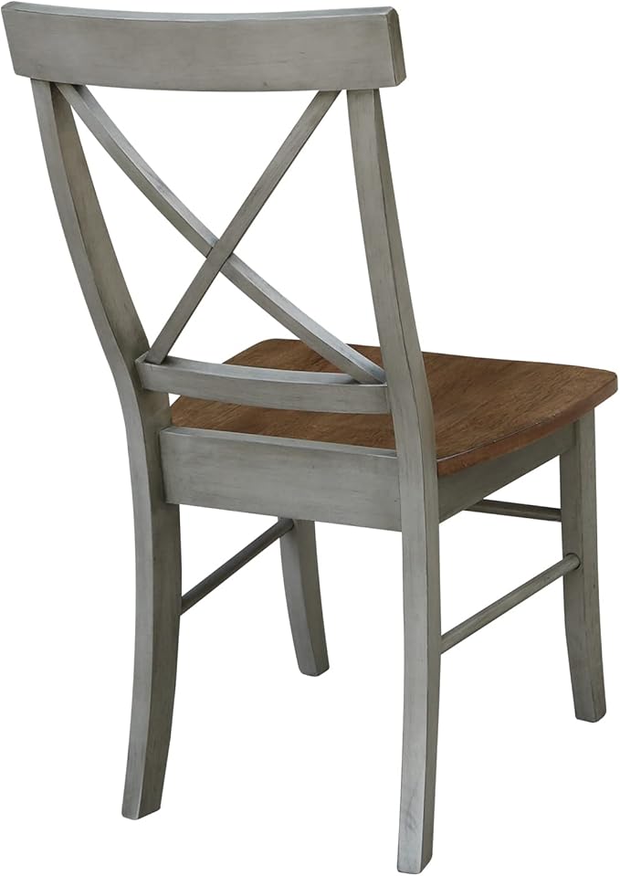 Set of Two X-Back Dining Chairs, Distressed Hickory/Stone
