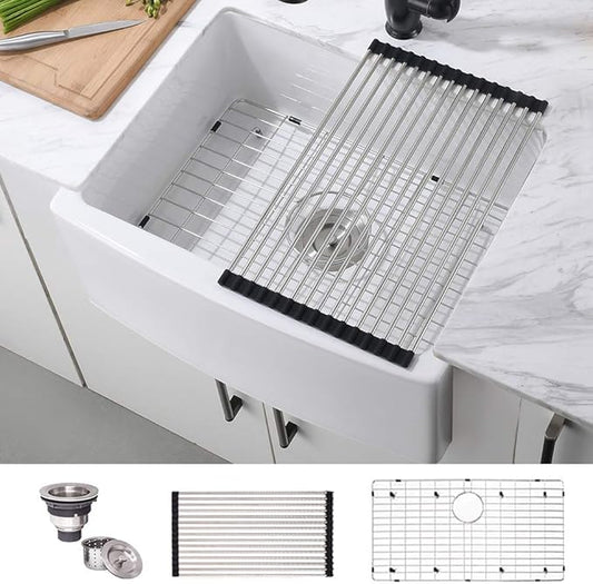 24 Inch Undermount Laundry Sink-Hovheir 24x19 White Farmhouse Sink Undermount Utility Sinks Fireclay Single Bowl Deep Laundry Room Sinks with Bottom Grid