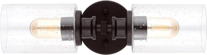 JONATHAN Y 16.5" Oil Rubbed Bronze 2-Light LED Wall Sconce, Modern Farmhouse Vanity Light with Seeded Glass Shade, Industrial Iron Fixture for Bathroom Mirror, LED Bulbs Included (JYL7577B)