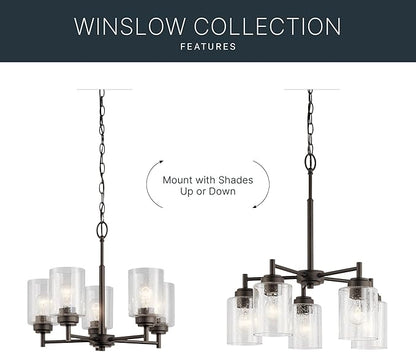 Kichler Winslow 19.75" Chandelier in Olde Bronze®, 5-Light Chandelier for Dining Room, Living Room, or Bedroom, Clear Seeded Glass, (19.75" W x 16" H), 44030OZ