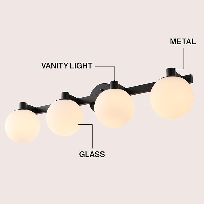 JONATHAN Y 34" Black/White Modern Globe LED Vanity Wall Sconce Light, White Frosted Glass Shade, Mid-Century Art Deco Wall Lamp for Bathroom, Kitchen, Hallway (JYL3543B)