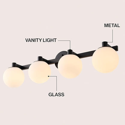 JONATHAN Y 34" Black/White Modern Globe LED Vanity Wall Sconce Light, White Frosted Glass Shade, Mid-Century Art Deco Wall Lamp for Bathroom, Kitchen, Hallway (JYL3543B)